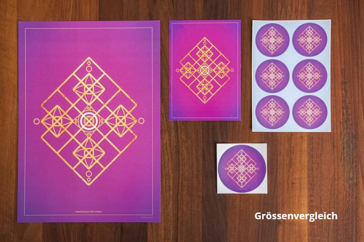 Heil Yantra Aufkleber Purpur rund, 5cm, 6 Stück im Set