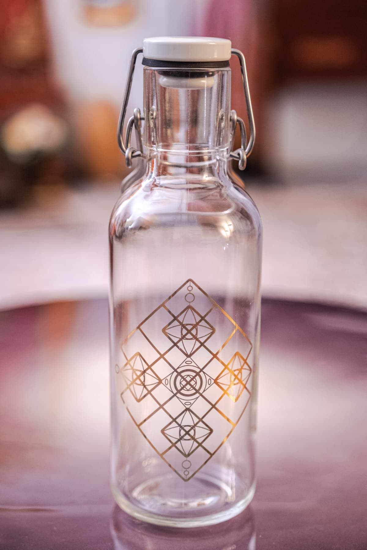 In Deutschland noch erhältlich! Trinkflasche Heil Yantra 6dl, Borosilikat-Glas, Bügelverschluss aus Edelstahl